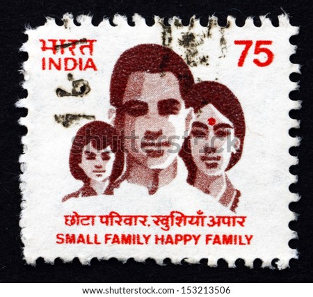 INDIA - CIRCA 1994: a stamp printed in India shows Small Family, Happy Family, Family Planning, circa 1994