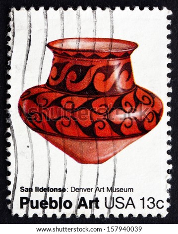 USA - CIRCA 1977: a stamp printed in the USA shows Pottery from San Ildefonso, New Mexico, Pueblo Art, circa 1977