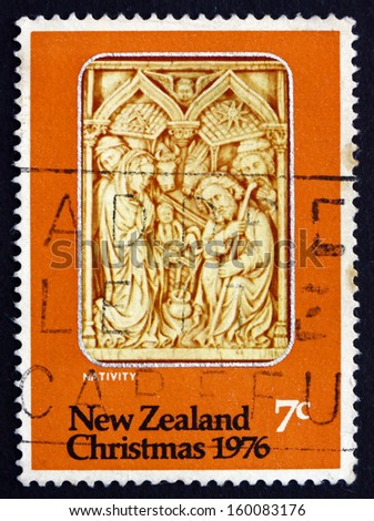 NEW ZEALAND - CIRCA 1976: a stamp printed in the New Zealand shows Nativity, Carved Ivory, Spain, 16th Century, Christmas, circa 1976