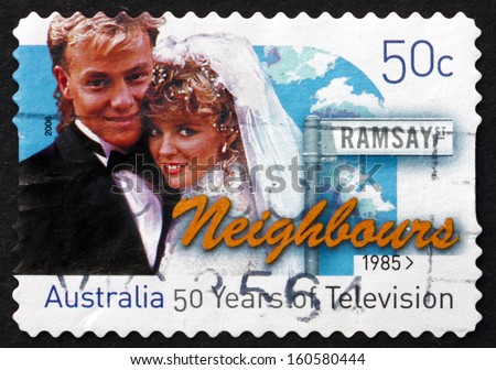 AUSTRALIA - CIRCA 2006: a stamp printed in the Australia shows Neighbors, Television Show, 50th Anniversary of Television in Australia, circa 2006