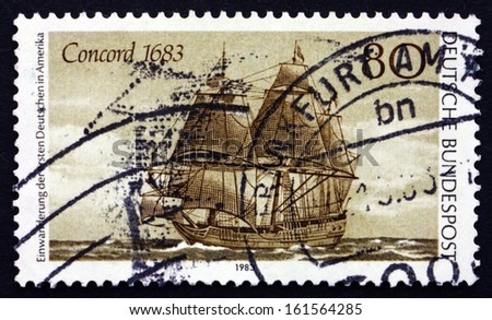 GERMANY - CIRCA 1983: a stamp printed in the Germany shows Concord, Immigration to US, 300th Anniversary, circa 1983