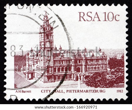 SOUTH AFRICA - CIRCA 1983: a stamp printed in South Africa shows City Hall, Pietermaritzburg, circa 1983