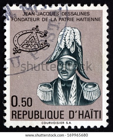 HAITI - CIRCA 1977: a stamp printed in Haiti shows Jean-Jacques Dessalines, Leader of the Haitian Revolution and the First Ruler of an Independent Haiti, Founding Father of Haiti, circa 1977