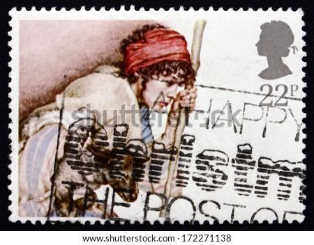 GREAT BRITAIN - CIRCA 1984: a stamp printed in the Great Britain shows Shepherd and Lamb, by Yvonne Gilbert, circa 1984