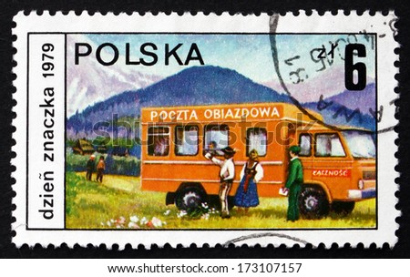 POLAND - CIRCA 1979: a stamp printed in the Poland shows Mobile Post Office, Stamp Day, circa 1979