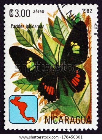 NICARAGUA - CIRCA 1982: a stamp printed in Nicaragua shows Iphidamas Cattleheart, Parides Iphidamas, Butterfly, circa 1982