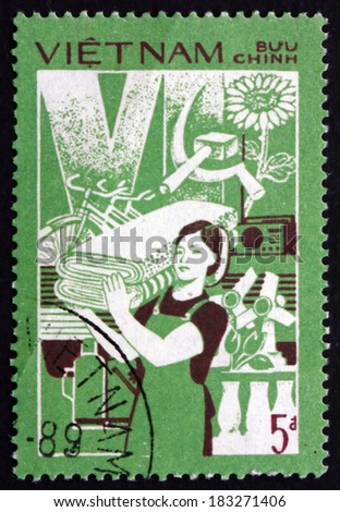 VIETNAM - CIRCA 1987: a stamp printed in Vietnam shows Consumer Goods, Productivity, circa 1987