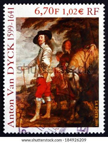 FRANCE - CIRCA 1999: a stamp printed in the France shows Charles I, King of England, Painting by Sir Anthony Van Dyck, circa 1999
