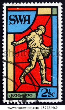 SOUTH WEST AFRICA - CIRCA 1970: a stamp printed in South West Africa shows Sower, Stained Glass Window, 150th Anniversary of the South African Bible Society, circa 1970