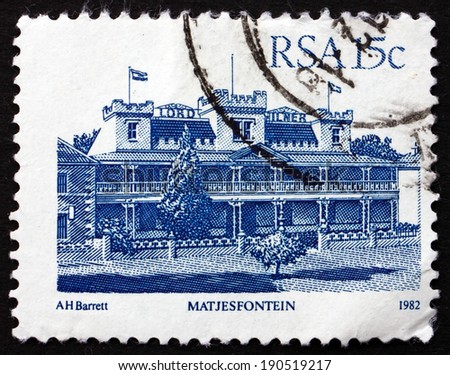 SOUTH AFRICA - CIRCA 1982: a stamp printed in South Africa shows Hotel Milner, Matjesfontein, was the Headquarters for the Cape Command during Second Boer War, circa 1982