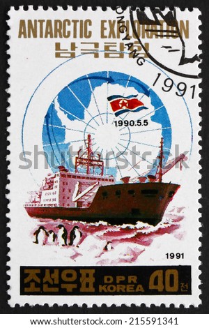 NORTH KOREA - CIRCA 1991: a stamp printed in North Korea shows Research Ship, Antarctic Exploration, circa 1991