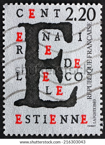 FRANCE - CIRCA 1989: a stamp printed in the France shows Estienne School, Centenary, Graduate School of Arts and Printing Industry, circa 1989