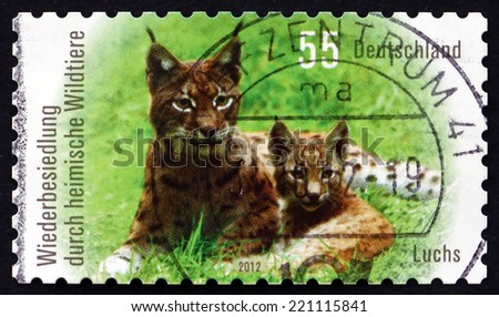 GERMANY - CIRCA 2012: a stamp printed in the Germany shows Northern Lynx, Lynx Lynx, Animal, circa 2012