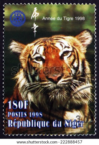 NIGERIA - CIRCA 1998: a stamp printed in Nigeria shows Tiger, Panthera Tigris, Wildlife, circa 1998
