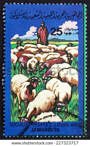 LIBYA - CIRCA 1983: a stamp printed in Libya shows Sheep, Ovis Aries, Farm Animal, circa 1983