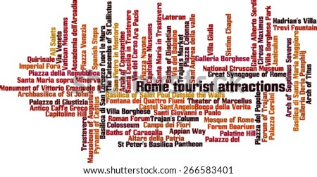 Rome tourist attractions word cloud concept. Vector illustration
