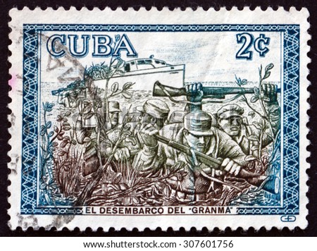 CUBA - CIRCA 1960: a stamp printed in the Cuba shows Rebels Disembarking from Granma, Cuban Revolution, circa 1960