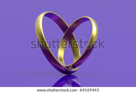 stock photo Two wedding rings render isolated on purple background