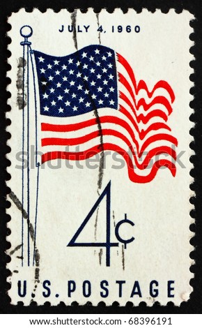 UNITED STATES OF AMERICA - CIRCA 1960: a stamp printed in the United States of America shows 50-Star US Flag July 4, circa 1960