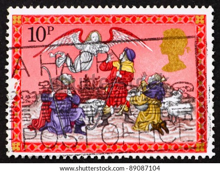 GREAT BRITAIN - CIRCA 1979: A stamp printed in the Great Britain shows Angel appearing before the shepherds, Christmas, circa 1979