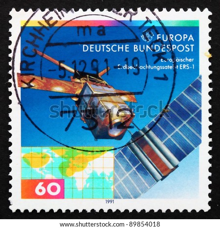 GERMANY - CIRCA 1991: a stamp printed in the Germany shows European Remote Sensing Satellite ERS-1, circa 1991