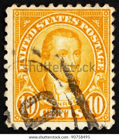 UNITED STATES OF AMERICA - CIRCA 1923: A stamp printed in the United States of America shows James Monroe, 5th President of USA 1817-1825, circa 1923