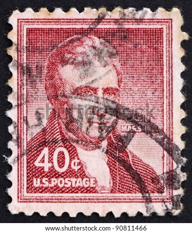 UNITED STATES OF AMERICA - CIRCA 1954: a stamp printed in the United States of America shows John Marshall, 4th Chief Justice of the Supreme Court of the United States 1789-1795, circa 1954