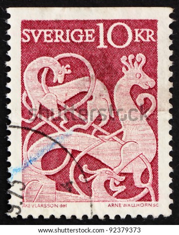 SWEDEN - CIRCA 1961: a stamp printed in the Sweden shows Rune Stone, Oland, from 11th Century, circa 1961