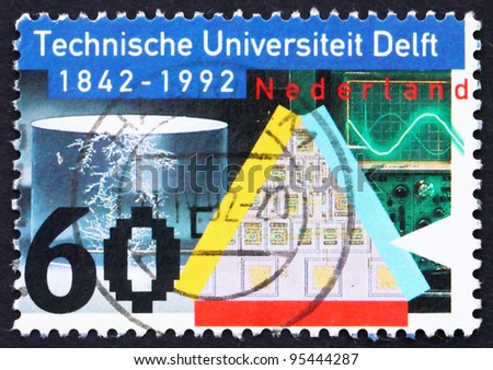 NETHERLANDS - CIRCA 1991: a stamp printed in the Netherlands shows Delft University of Technology, Sesquicentennial, circa 1991