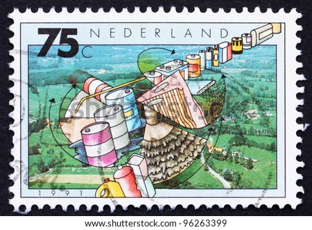 NETHERLANDS - CIRCA 1991: a stamp printed in the Netherlands shows Soil Pollution, Threats to the Environment, circa 1991