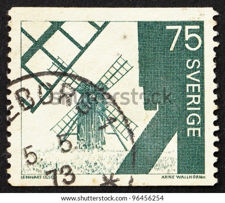 SWEDEN - CIRCA 1971: a stamp printed in the Sweden shows Windmills, Olana Island, circa 1971