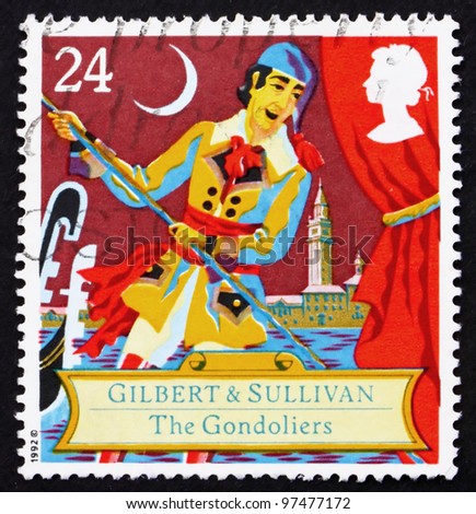 GREAT BRITAIN - CIRCA 1992: a stamp printed in the Great Britain shows Scene from comic opera, The Gondoliers by Gilbert and Sullivan, circa 1992