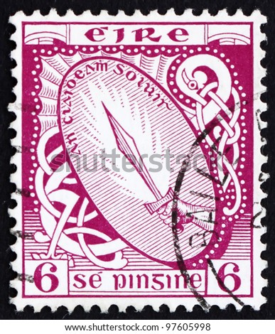 IRELAND - CIRCA 1922: A stamp printed in the Ireland shows Sword of Light, Shining Sword, from Irish and Scottish Folktales, circa 1922