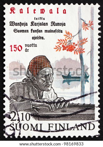 FINLAND - CIRCA 1985: a stamp printed in the Finland shows Larin Paraske, Rune Singer, 150th Anniversary of Kalevala, circa 1985