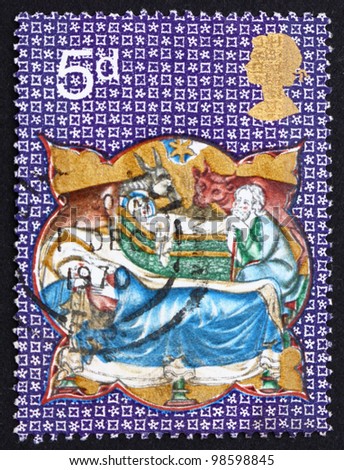 GREAT BRITAIN - CIRCA 1970: A stamp printed in the Great Britain shows Nativity, from de Lisle Psalter, Christmas, circa 1970