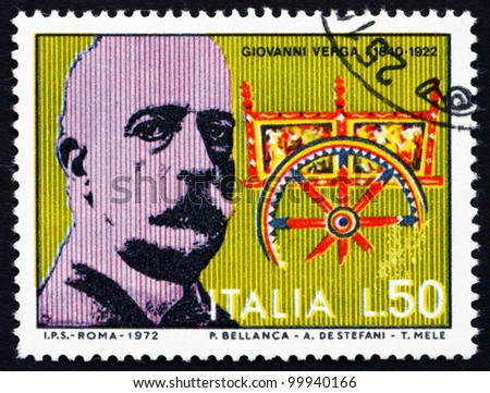 ITALY - CIRCA 1972: a stamp printed in the Italy shows Giovanni Verga and Sicilian Cart, writer and playwright, circa 1972