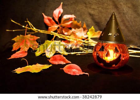 Halloween night with scary pumpkin