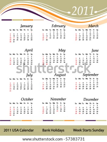 stock vector : Calendar for the year 2011. United States version with bank 