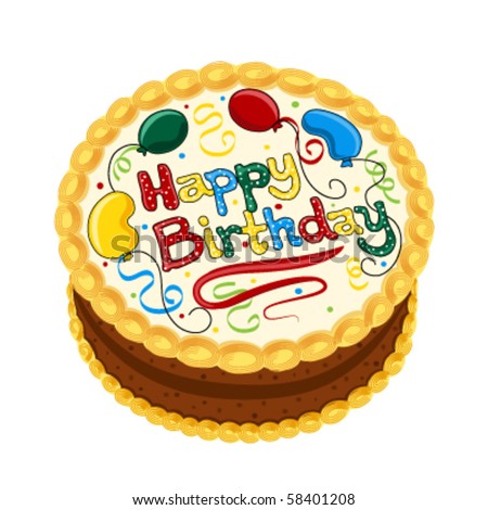 happy birthday cake and balloons. stock vector : Happy Birthday