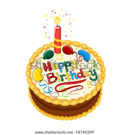 stock vector : Happy Birthday chocolate cake with red candle.