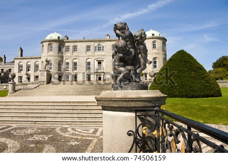 Powerscourt Mansion in county Wicklow, Ireland. Side view over the main stairs on a beautiful sunny day.