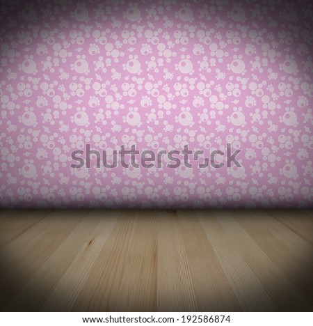 Empty Room With wooden Floor and wall with wallpaper grungy Interior