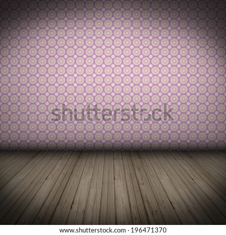 Empty Room With wooden Floor and wall with wallpaper grungy Interior