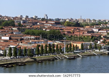 View of the city of Gaia, the world capital of Port Wine and it wine cellars, seen from the Dom Luis Bridge over the Douro River