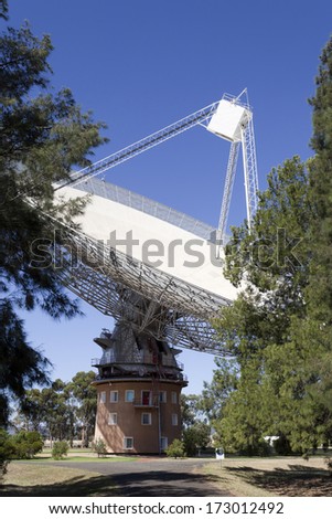 The historical radio telescope dish which actively took part in the 1969 first landing of man in the moon located in Parkes, New South Wales, Australia.