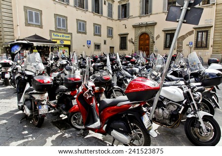 Florence, Italy - September 2014 A parking lot for delivery scooters. September 2, 2014 in Florence, Italy.