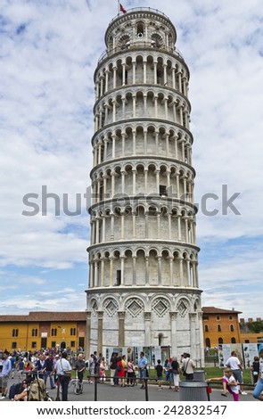 PISA, ITALY Ã¢Â?Â? SEPTEMBER 3, 2014: People visiting the Leaning Tower of Pisa in Tuscany, one of the most recognized buildings in the world.