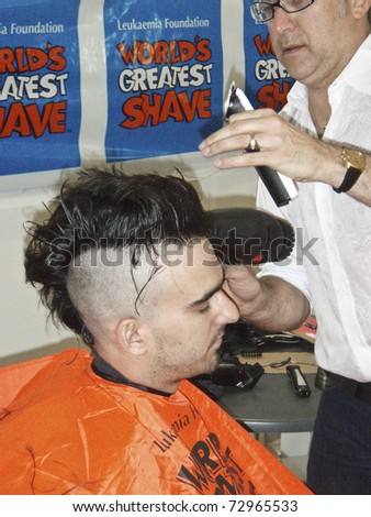 BRISBANE, AUSTRALIA - MARCH 11: An unidentified man participates in the World\'s Greatest Shave event on March 11, 2011 in Brisbane, Australia. The event raises funds for the Leukemia Foundation for research in blood cancer.