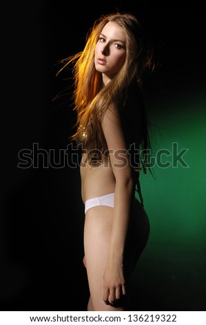 beautiful sexy slim brunette woman in lingerie . Fashion bikini girl model in underwear