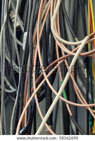 Detail of a collection of low and high frequency cables